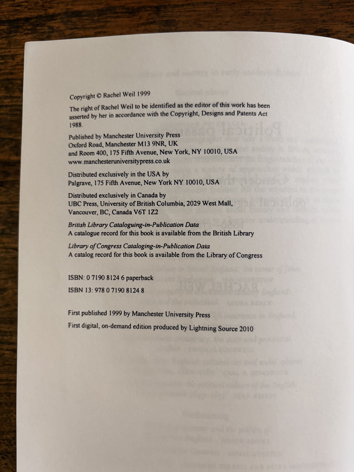 Political Passions Gender, The Family and political Argument in England 1680-1714 — Weil, Rachel